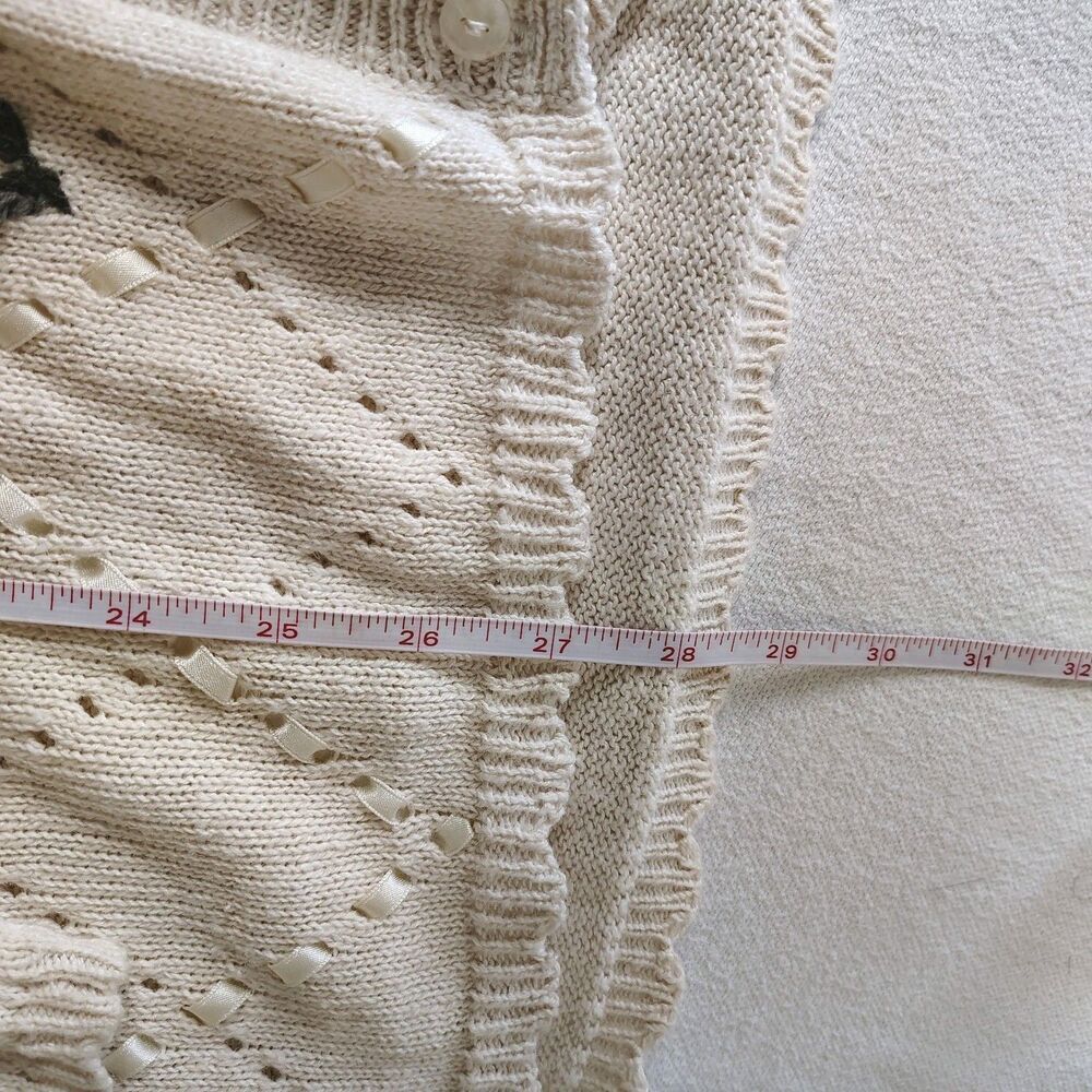 Vintage Womens Romantic Floral Embroidered Cardigan Size L Knit Coquette - Picture 9 of 9